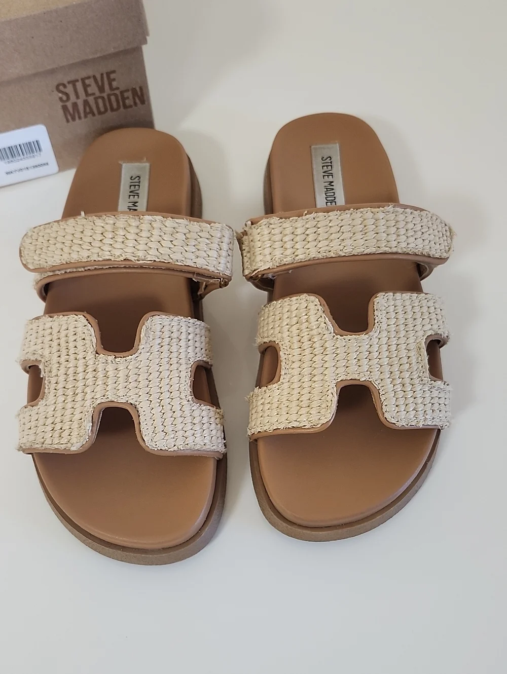 Steve Madden Mayven Natural Raffia Woven Slide Sandals